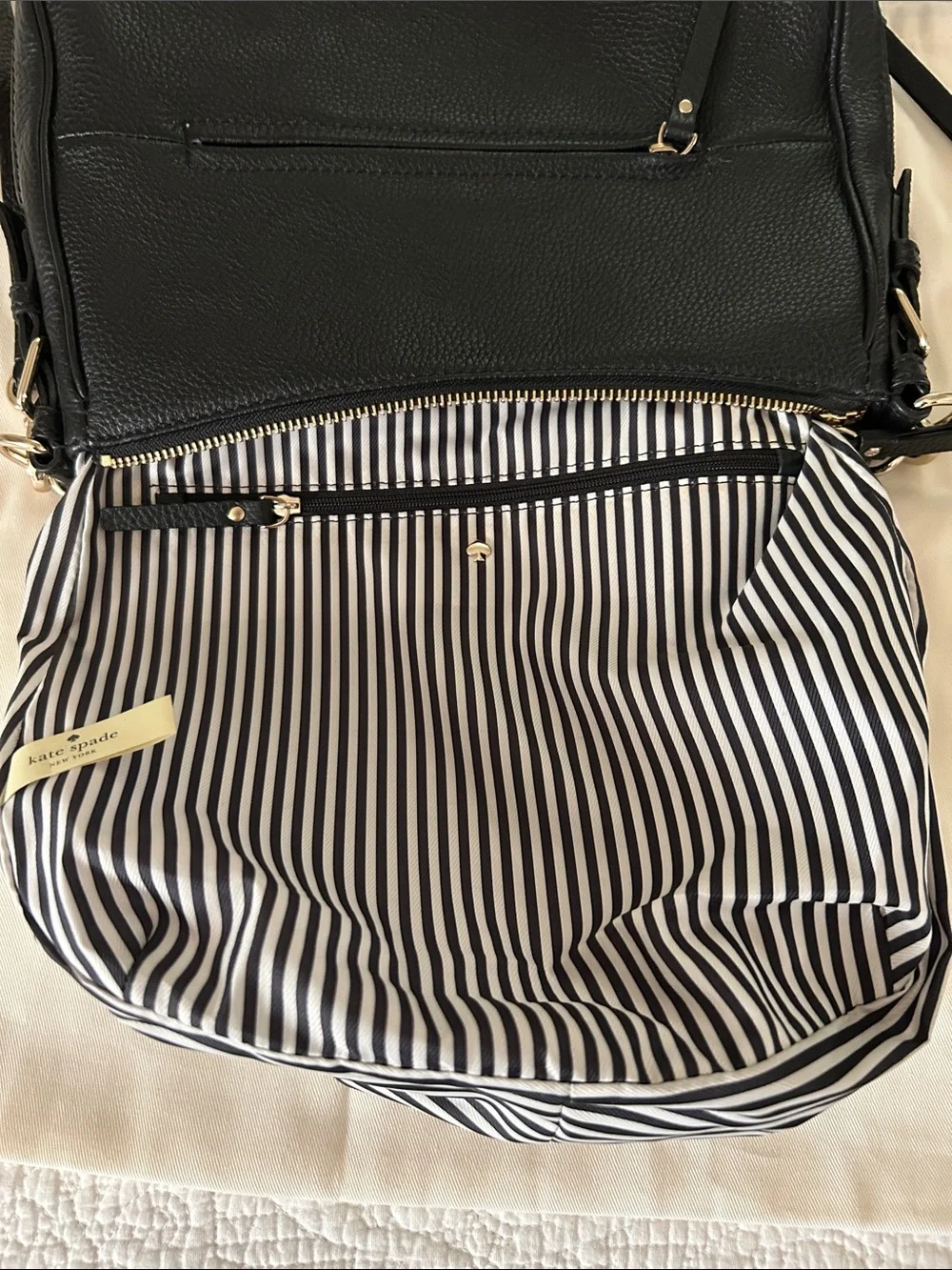 NWOT Kate spade Black Pebbled Leather Convertible Shoulder Bag with expansion